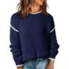 Women's Fashion Color Blocked Round Neck Long Sleeved Knitted Sweater Pullover Sweater Top