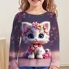 Spring and Autumn Round Neck Cute Cat Pattern 3D Printed Top Fashionable Casual Long Sleeved Children's Girl T-shirts