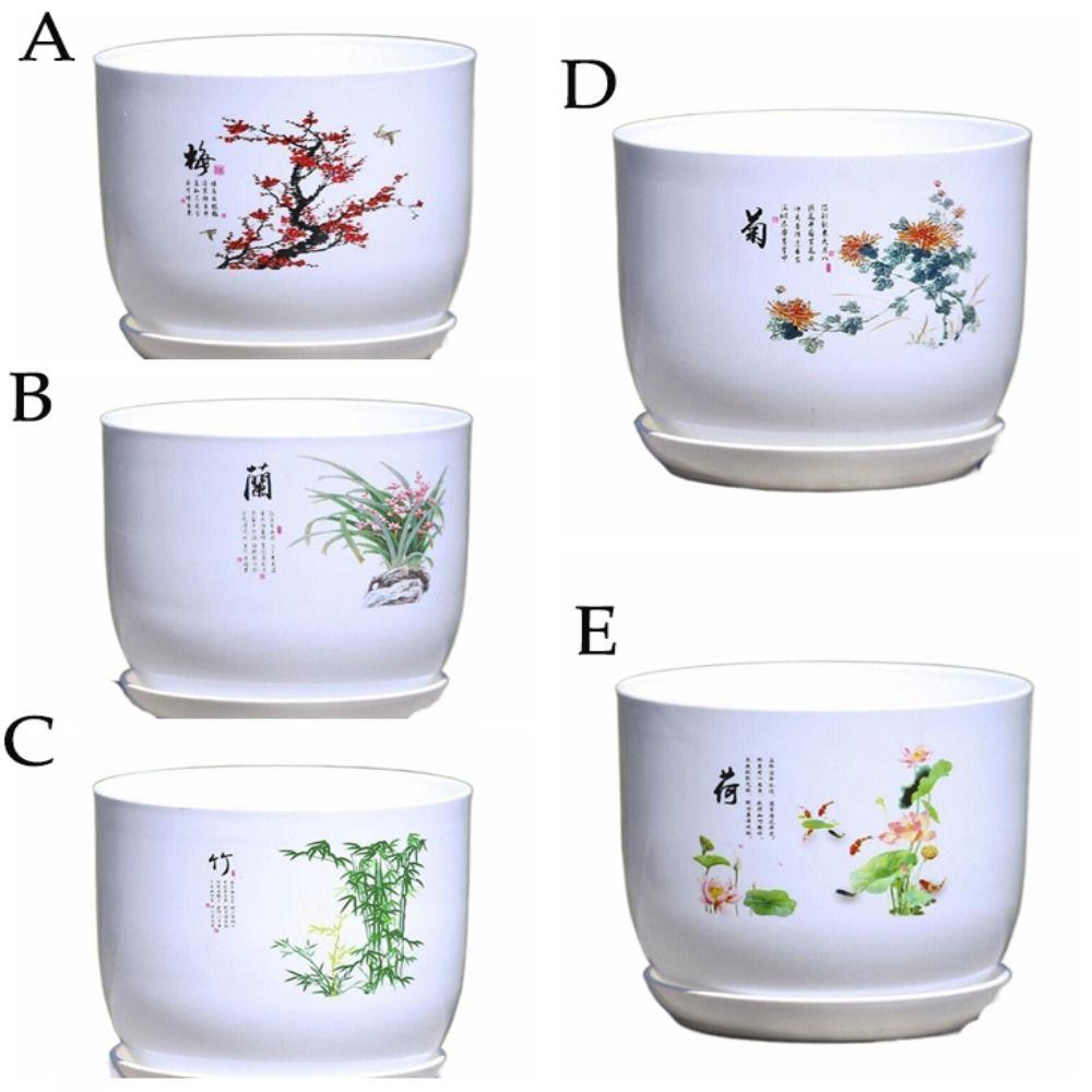 Белый пластиковый цветочный горшок с поддоном, имитация фарфора, цветочный горшок из полипропиленовой смолы, садоводство