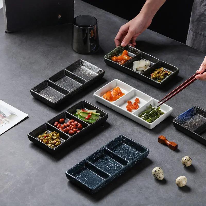 7.5 Inchs Ceramics 3 Grids Dipping Sauce Plate Japanese Retro Household Vinegar Dish Restaurant Hot Pot Dipping Sauce Tableware