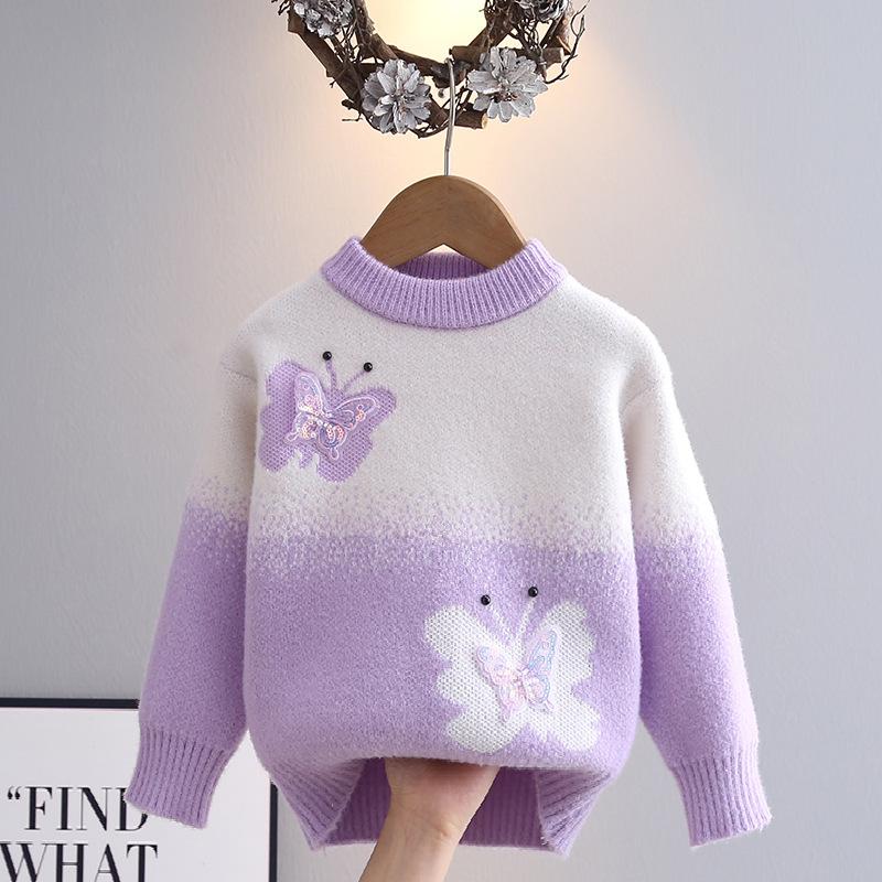 Girls' Sweaters Autumn and Winter Thickened Children's Winter Girls Butterfly Girls Tops