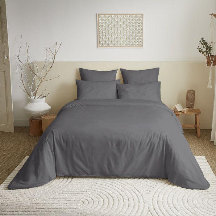 Pack complet 6 pièces unicolore Anthracite housse de couette pour lit 180 x 200 cm "King size"