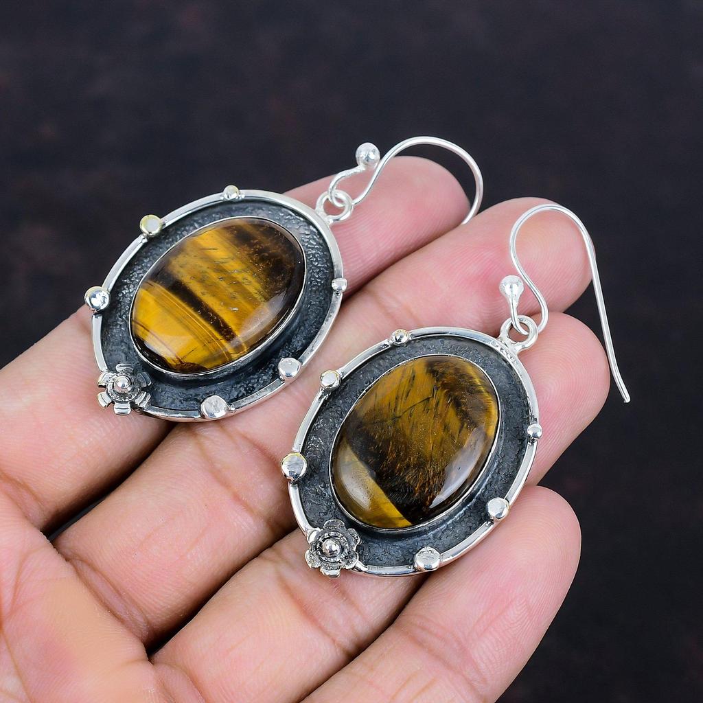 Серьги из тигрового глаза, ювелирные изделия ручной работы, серьги из настоящего драгоценного камня, серебряные серьги 925 пробы, ювелирные изделия с камнями по рождению, потрясающие серьги-подвески, подарок для нее