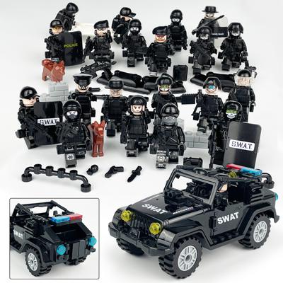 Черный автомобиль SWAT Кукла SWAT, оружие, аксессуары, строительные блоки, детские строительные блоки, игрушки