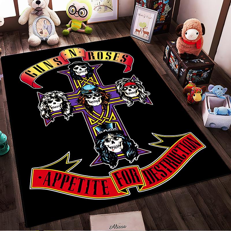 Gothic Skull with Roses Design Rug Non-slip rug suitable for living room and bedroom sofas