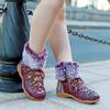 Johnature Handmade Genuine Leather Printed Short Boots With Plush Warm Comfortable Snow Boots Women Shoes