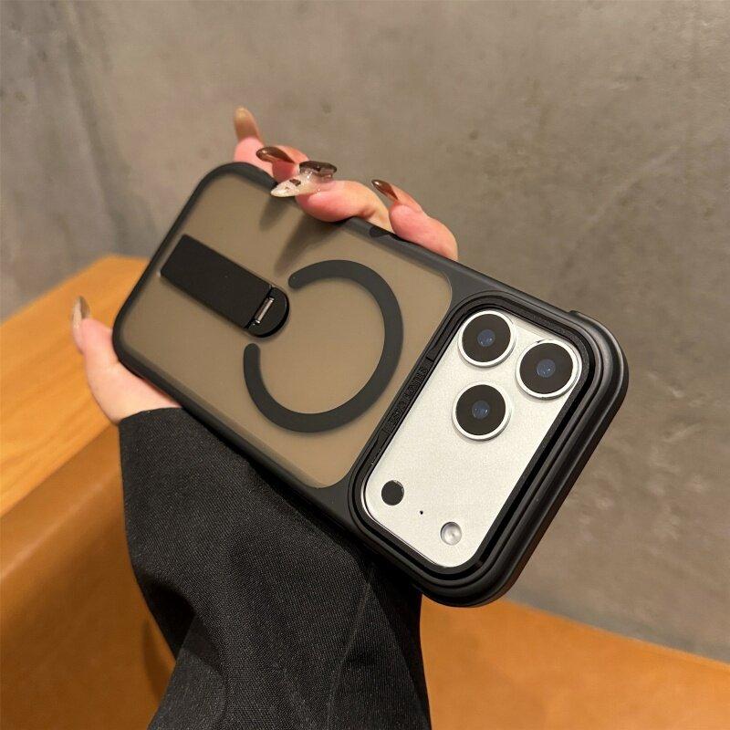Matte for Bracket Case for For Iphone 17 16 1 Pro Max 14 Plus 12 13 Magnetic Stand Frosted Bumper Shockproof Cover