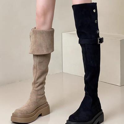 Ботинки на толстой подошве для женских двух ботфортов выше колена 2025 новые весенне-осенние летние эластичные тонкие ботинки высокие ботинки