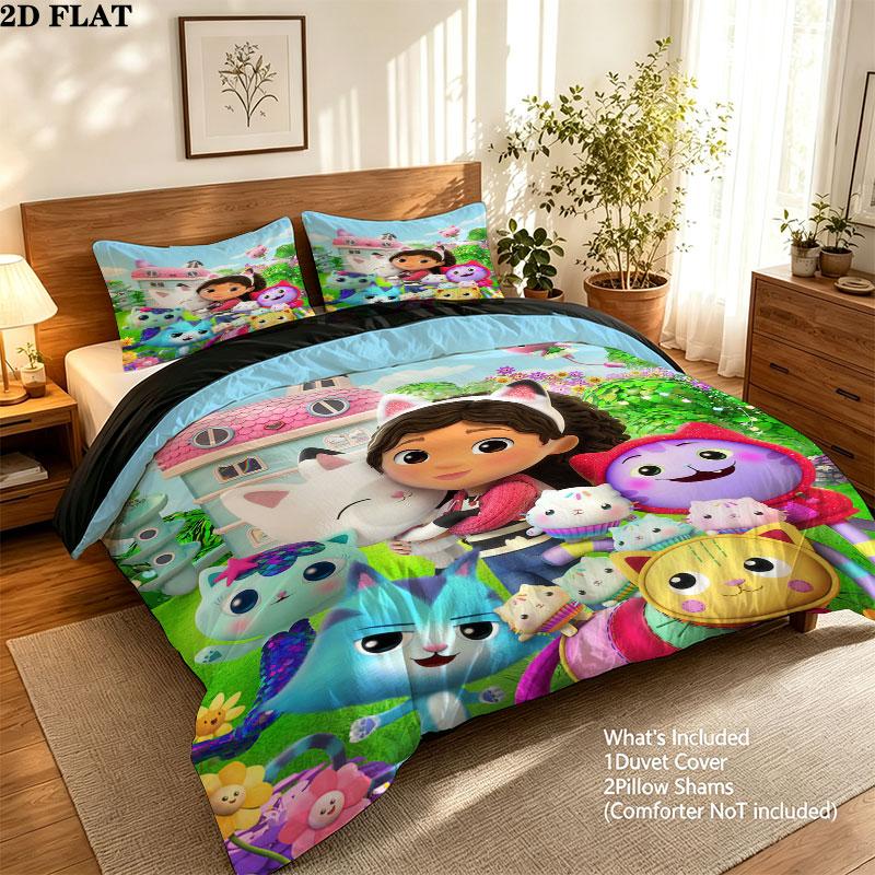 Gabby'S Dollhouse Pattern Bedding Quilt Set Quilt Cover Pillowcase Home Birthday Gift(1 * duvet cover + 2 * pillowcase, without core)