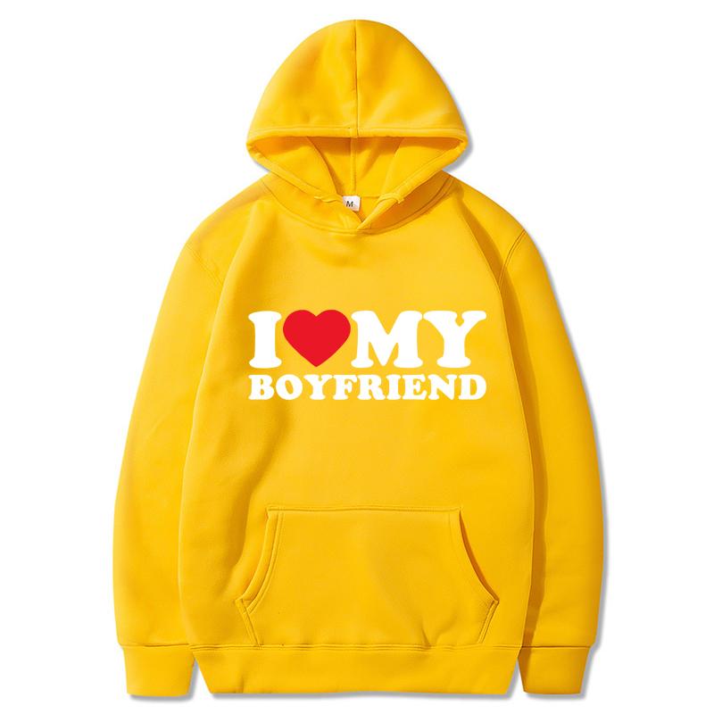 Мужские комплекты с длинными рукавами для пар I Love My Boyfriend Hoodies Sweatparsons Suits Женские толстовки с капюшоном и спортивные штаны Lover Sets