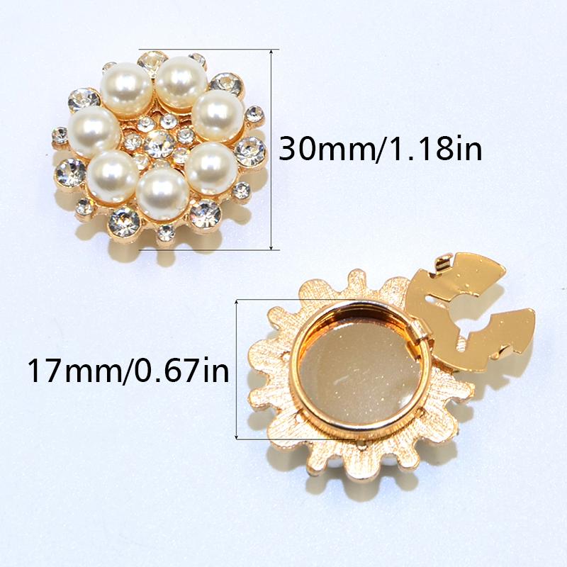 1PC Floral Design Elegant Button Decoration Fashion Cufflinks Pearl Button Cover Shiny Jewelry Rhinestone 30x17mm