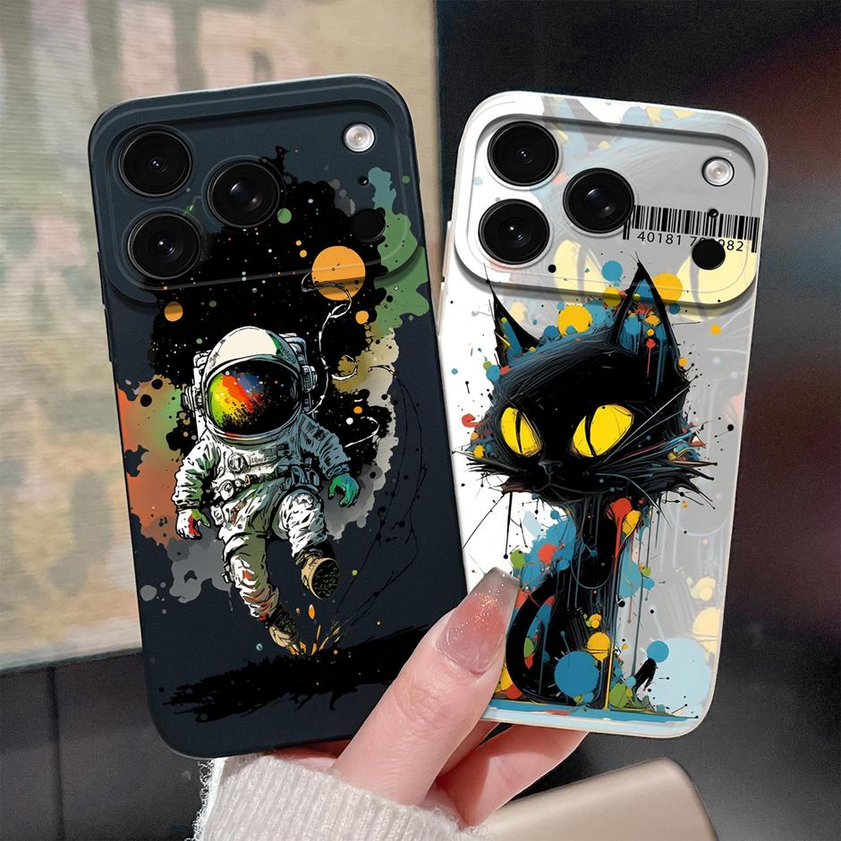 Cute Cartoon Cat Case For iPhone 17 Pro Max Air Soft Liquid Silicone Protection Bumper Cover For iPhone17 17Pro Max 17Air Fundas