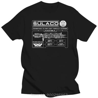 Новая хлопковая футболка Повседневный мужской топ USS Sulaco Космический корабль Табличка со спецификациями Футболка Харадзюку Мужская одежда Круглый вырез Фитнес футболка