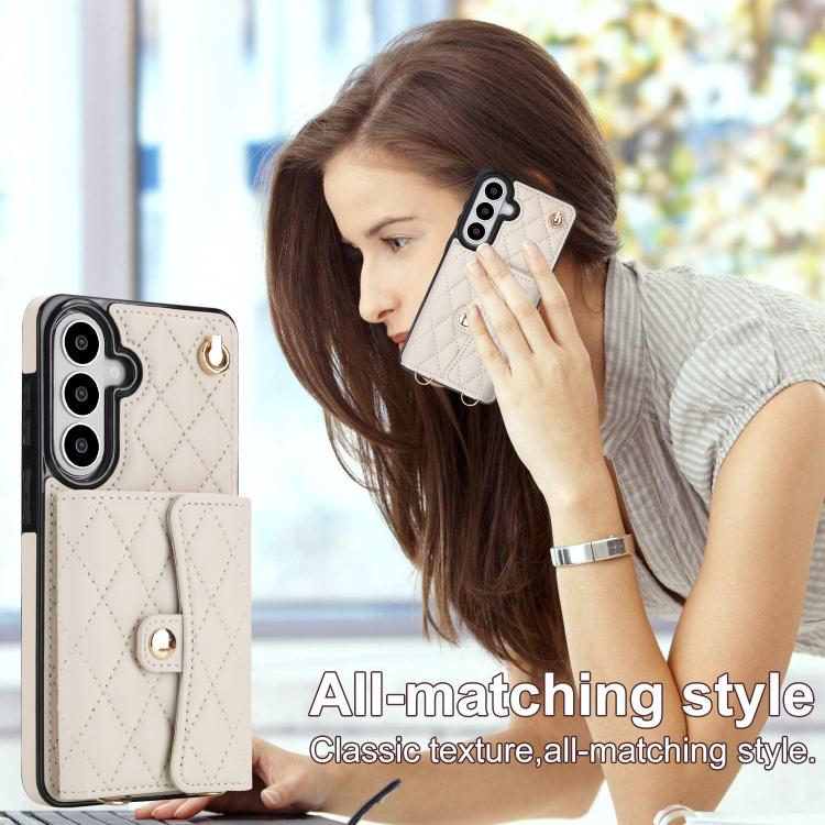 Crossbody Rhombic Wallet PU Leather Phone Case For Samsung Galaxy S26 Ultra 5G, Card Slot Anti-Fall Protective Cover