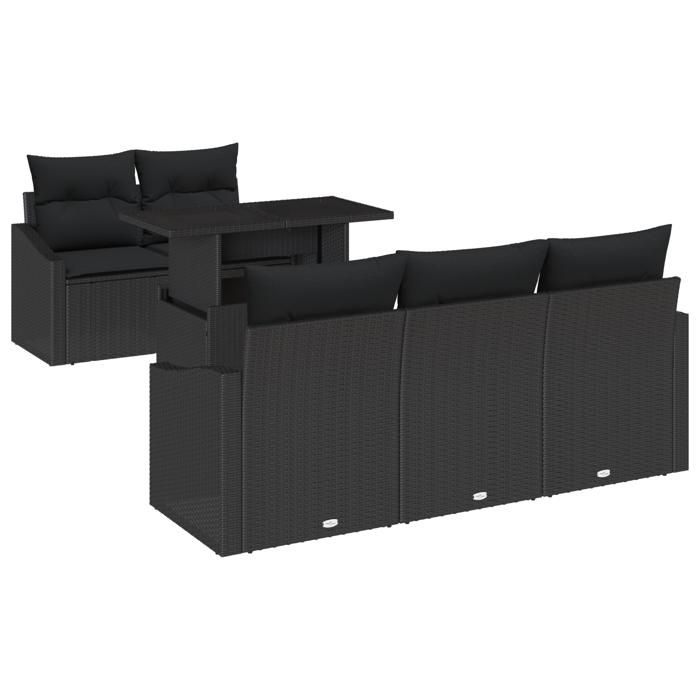 VidaXL Ensemble de canapé de jardin de 6 pièces avec coussins en poly rotin noir 3357656