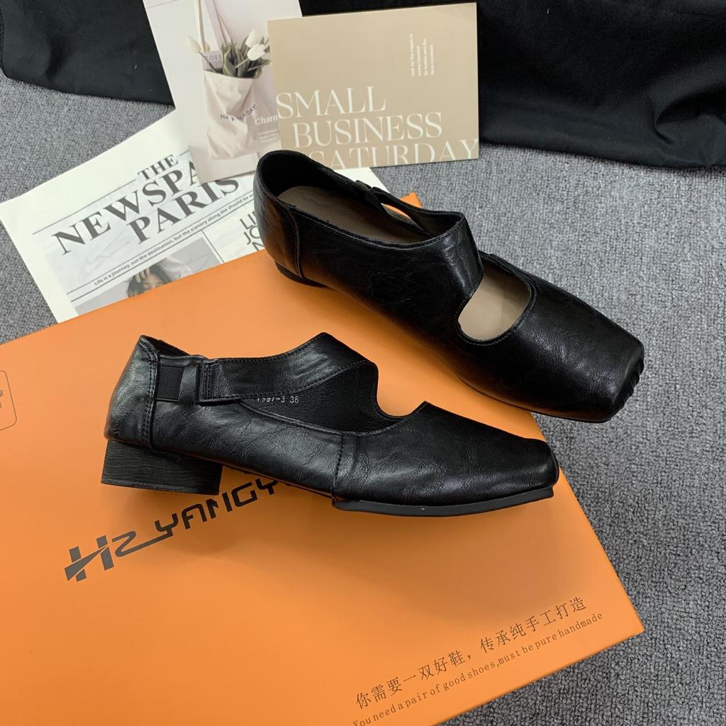 Grape Mom Studio Высококачественные лоферы из лошадиной кожи с квадратным носком и массивным каблуком для женщин - Осенний стиль