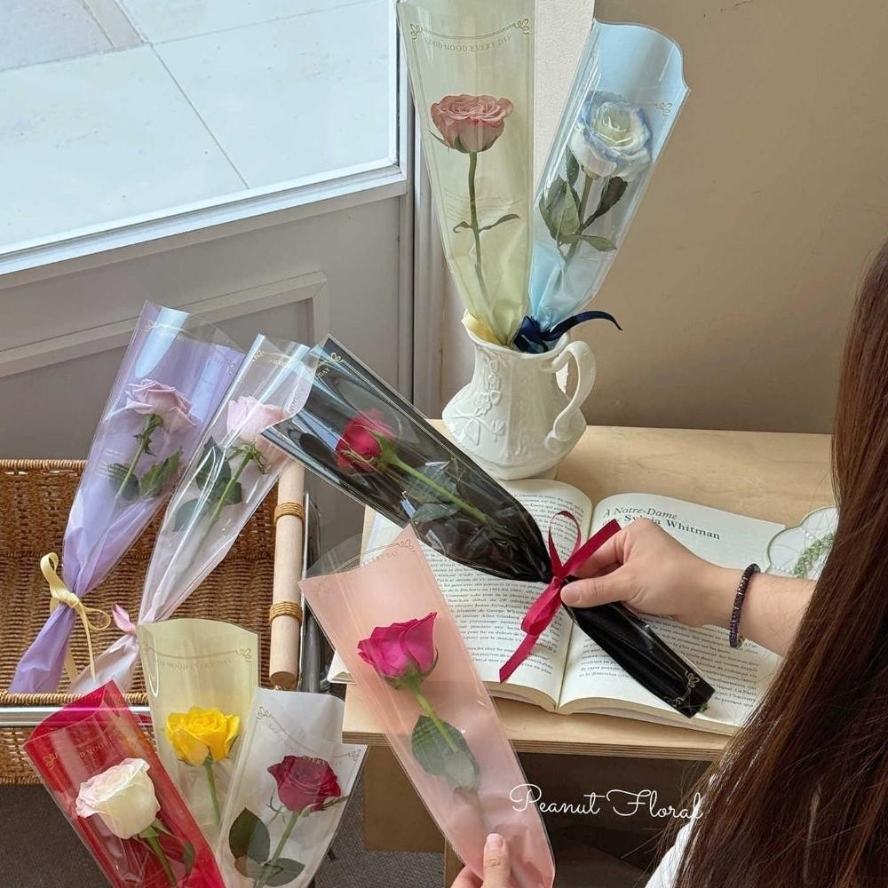 50pcs Transparent Single Rose Sleeves Waterproof Bouquet Packaging Sleeve Anniversary