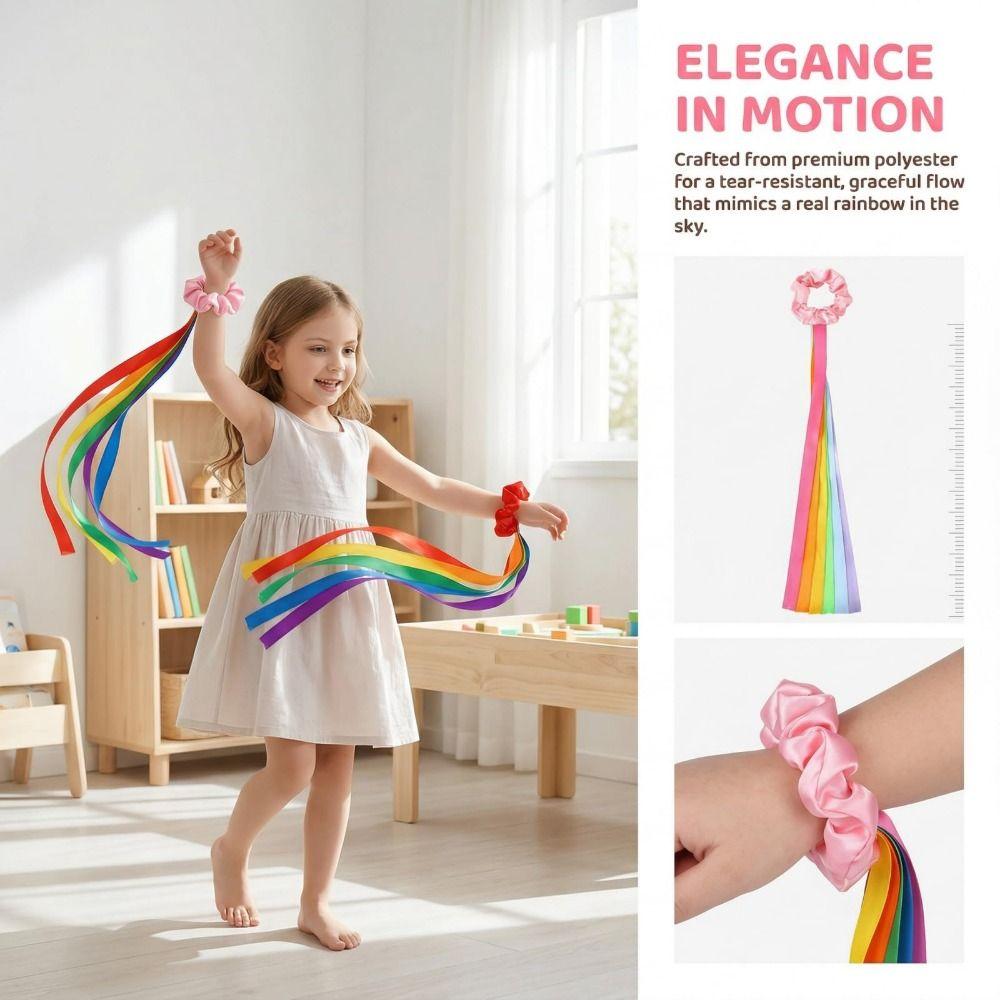 6Pcs Multicolor Wrist Streamers Multi-purpose Rainbow Dance Ribbons Dance Party