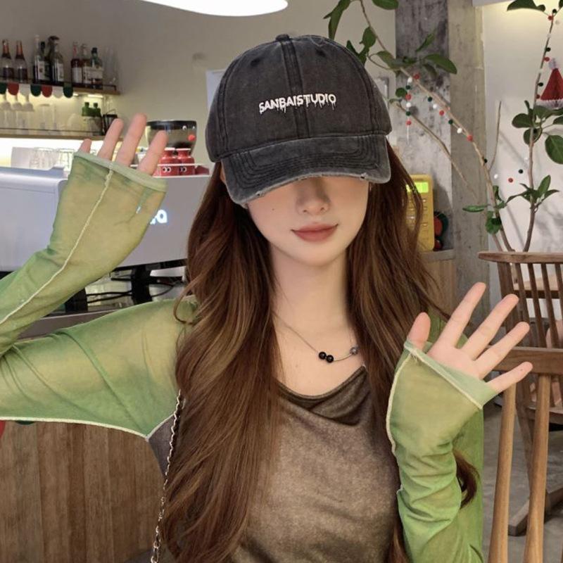 Baseball cap men's washed denim letter embroidery autumn and winter new outdoor sports sunshade cap tide