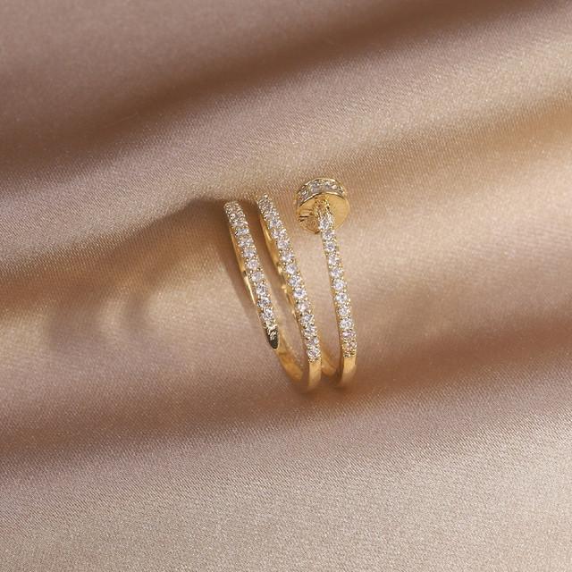 Корейская распродажа, модные ювелирные изделия, 14-каратное настоящее позолоченное кольцо с цирконом ААА, двухслойное регулируемое кольцо, элегантное женское повседневное дикое кольцо