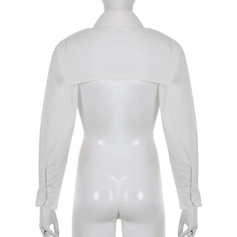 Женская кофта-накидка 2023 года с лацканами, свободная блузка с неровным подолом, укороченный топ, воротник, на пуговицах, с длинным рукавом, рубашка-туника, защитные от солнца топы