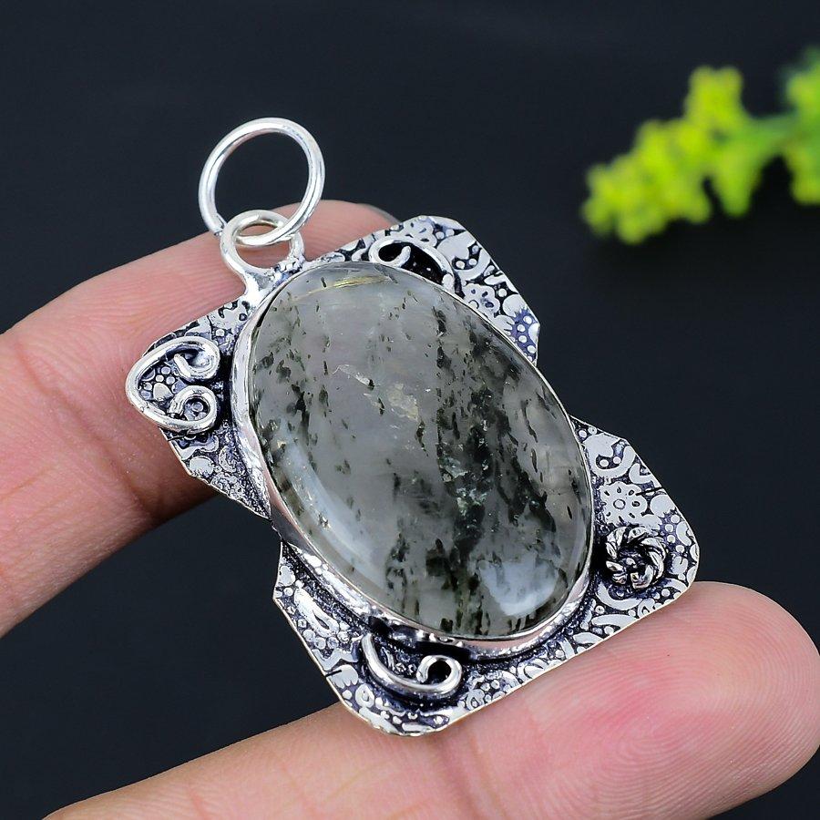 Lodolite Quartz Gemstone Handmade 925 Sterling Silver Jewelry Pendant 2.13" B0W62