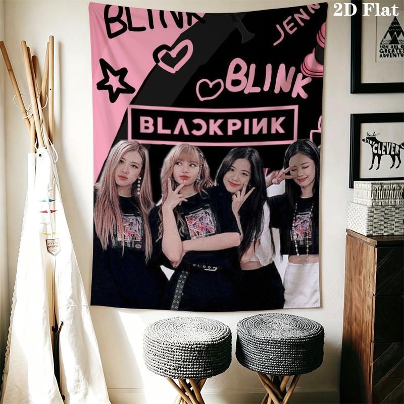blackpink Wall Tapestry Aesthetic Wall Hanging Printed Fabric Blanket Decorative Tapestries for Bedroom Living Room Home Decor