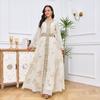 Middle Eastern Muslim Robe Women's New Hot Stamped Embroidered Lace Fashion White Dress