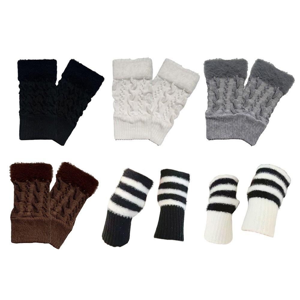Soft Plush Half Finger Gloves Thick Warm Arm Warmers Cozy Wear Wrist Mittens Winter Season