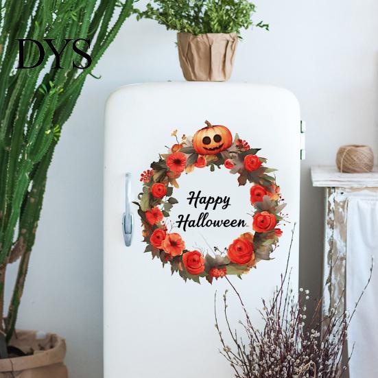 Creative Autumn Gift Ideas Halloween Wreath Wall Stickers, Happy Garland Decals, Retro Pumpkin Window Decals & Rose Waterproof PVC Decor for