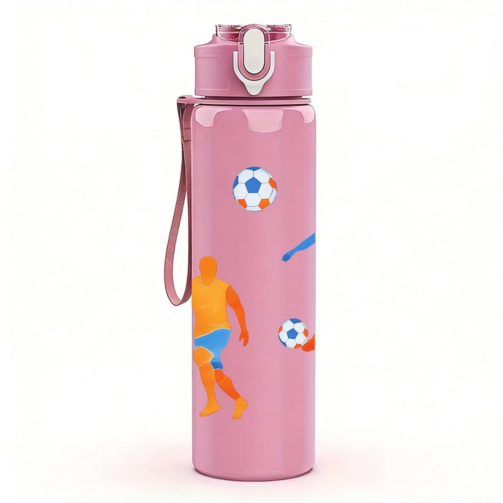 1PC Soccer Player Group Silhouette 750ml Color Plastic Sports Water Bottle Leakproof Flip Straw Lid Suitable for Sports Office Home Use