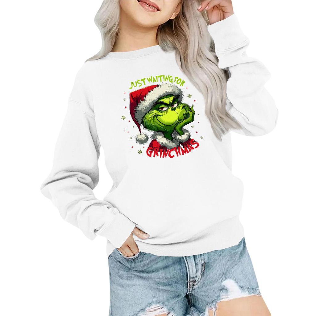 Kids' Fashion Loose-Fit Casual Long-Sleeve Christmas Print Oversized Crewneck Sweatshirt