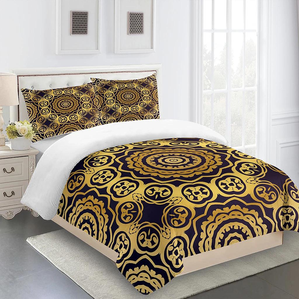 Luxury Black Gold 3Pcs Geometric Queen King Full Size Duvet Cover Bedding Linen Set 2 Seater Bedspread 200x200 240x220 150x200