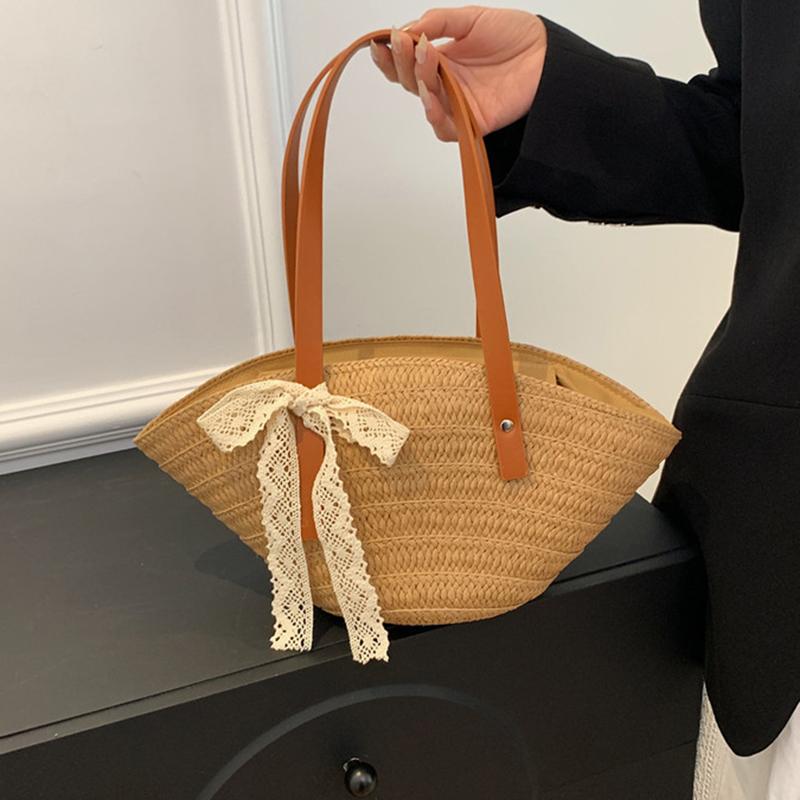 Women Braided Basket Clutches Bag Large Straw Portable Shoulder Bag Summer Beach Purses Shopper Satchel Premium