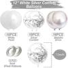 Pearlescent White Metal Silver Latex Balloon Decorative Set Happy Birthday Aluminum Film Balloon Silver Confetti Birthday Party