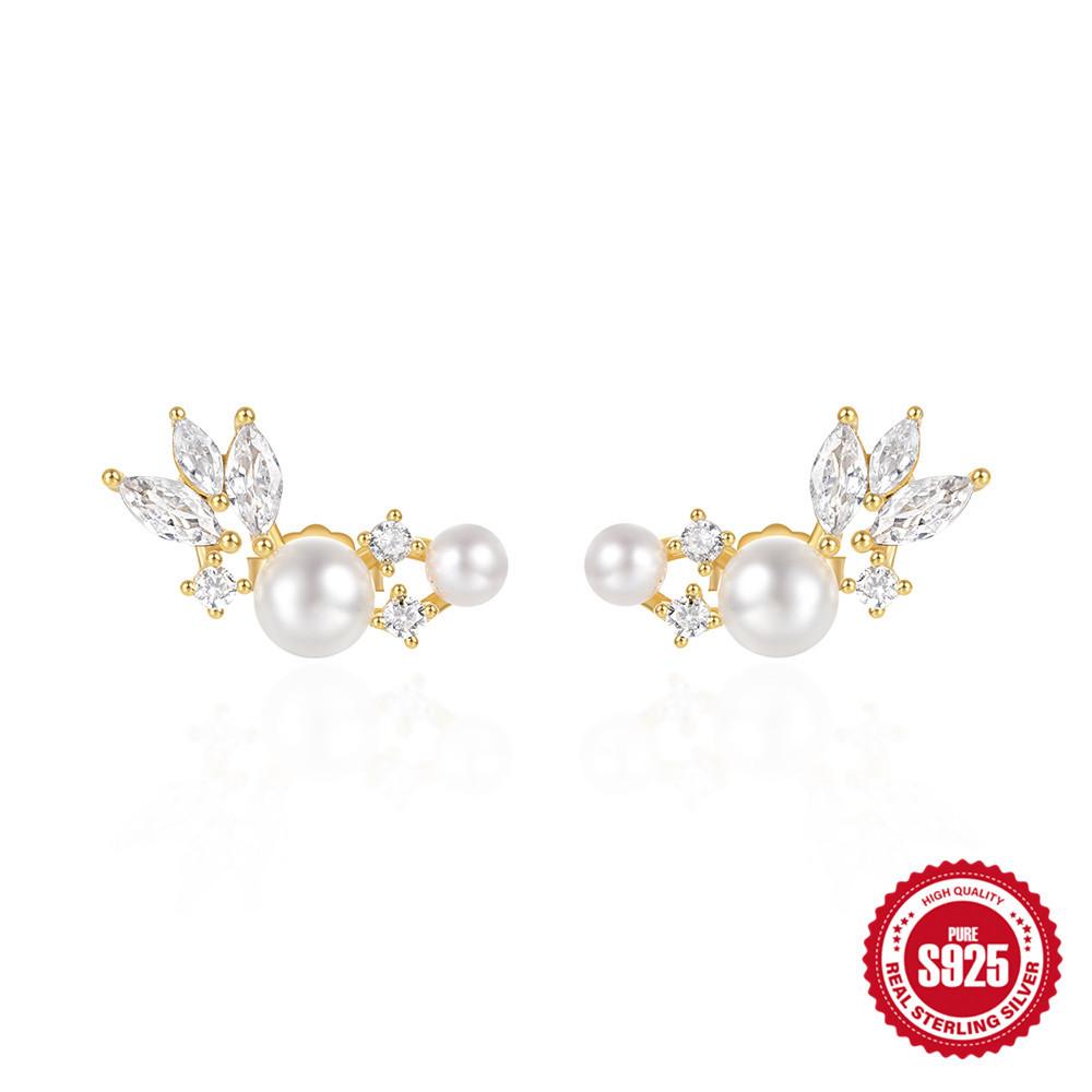 Простые серьги-пусеты из стерлингового серебра S925 с жемчугом и цирконом, нишевый дизайн, модные