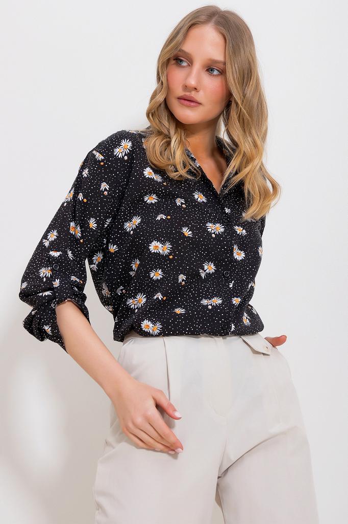 Women's Shirt New Season Fashion Green Patterned Woven Viscose Shirt