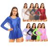Womens Glossy Long Sleeve Leotard Dress Ruffled Hem Ballet Dancewear for Sports Performance Swim Dance Costume