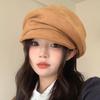 Retro Suede Hat Women's New Large Head Circumference Octagonal Hat Spring and Autumn Face Small Beret Duck Bill Painter Hat Trend