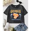 Georgia Yellow Peaches Creative Printing Washed Crop T Shirt Women Fitness Tops Slim Cotton Short Sleeve Soft T-Shirts