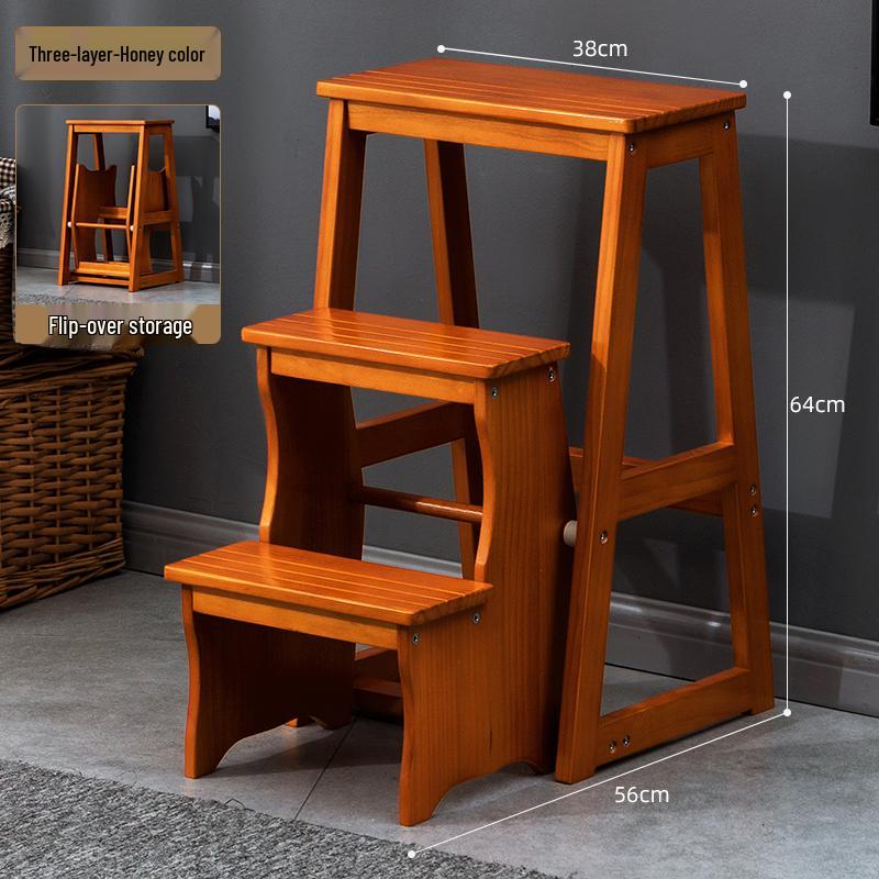 Solid Wood Folding Ladder Chair: Dual-Use Indoor Step Stool and Multifunctional Staircase.