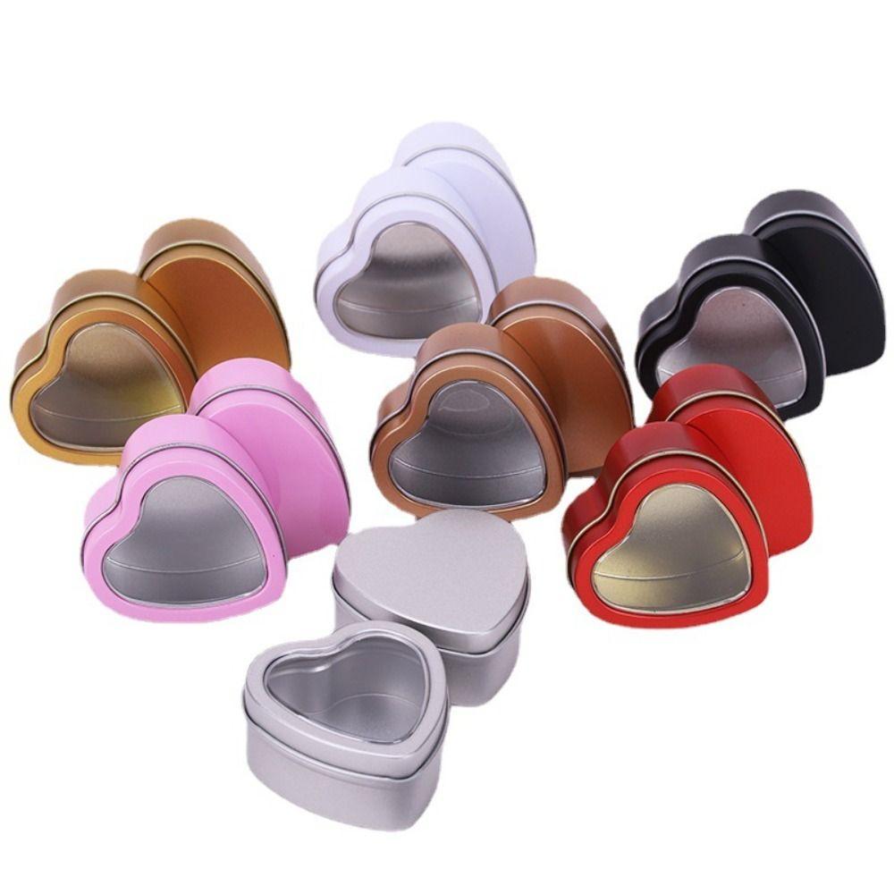 Silver/Red/Pink Heart Metal Box Empty Jewelry Box Heart-shaped Containers for Candle