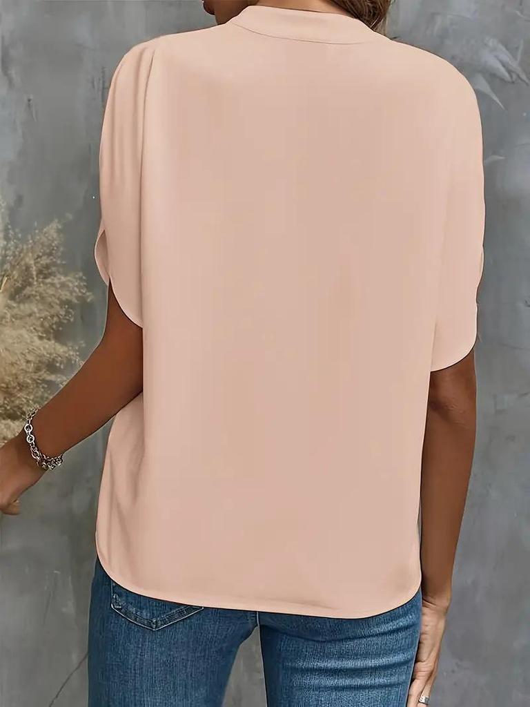 2024 Women's Casual Summer V-neck Loose Solid Color Blouse