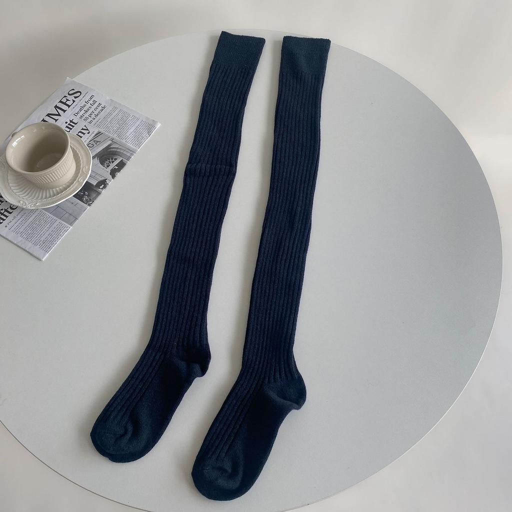 Женские чулки в японском стиле, длинные носки для школьниц в студенческом стиле, хлопковые вязаные однотонные чулки до бедра