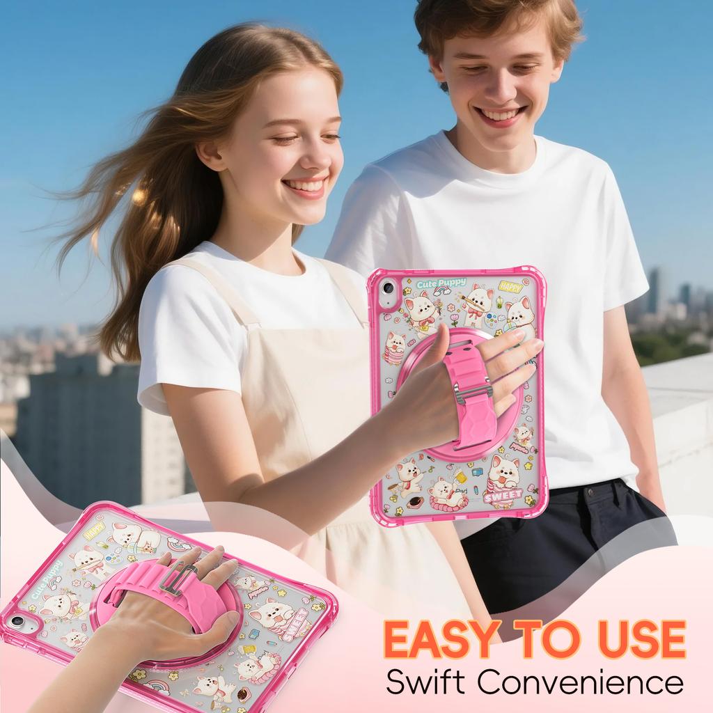 Для iPad (2025)/10.9 (2022) Чехол-подставка с ручным ремешком, с оттиском, из ПК, ТПУ, акриловая крышка с плечевым ремнем