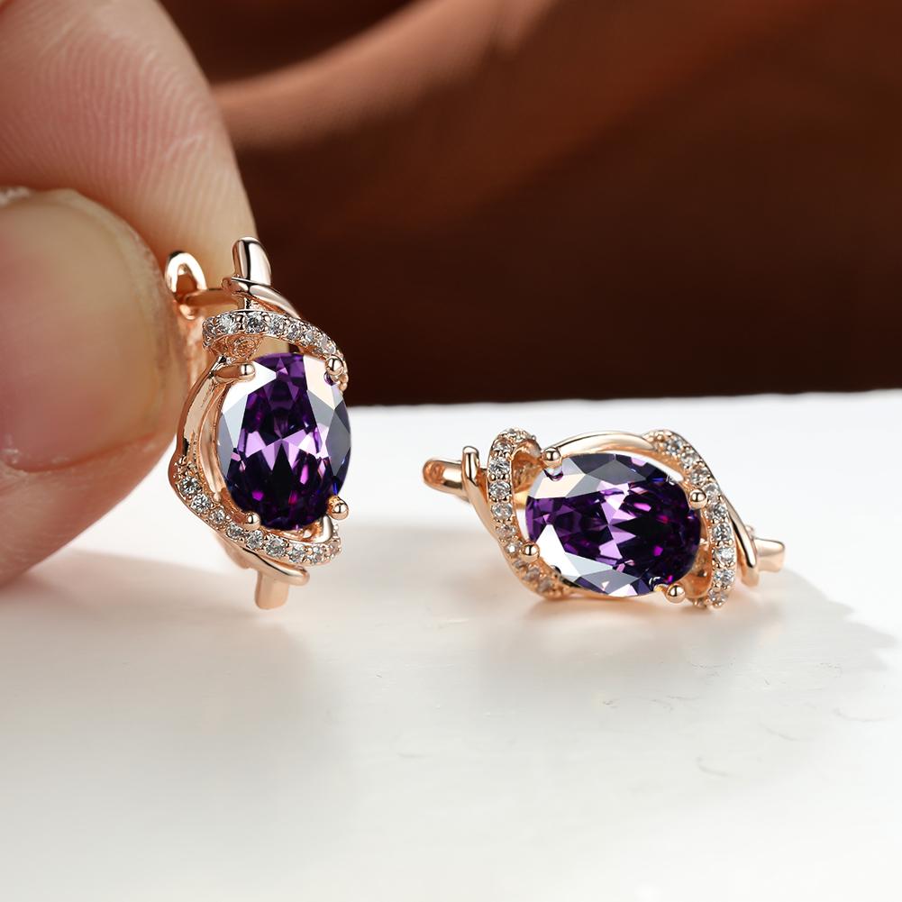 1 пара золотистого цвета Vine Geometry Round Oval Cut Pink Purple White Aqua Stone Party Серьги-кольца с камнем по рождению Висячие серьги Ювелирные изделия