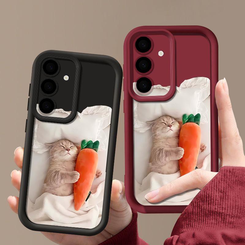 Чехол 'Спящий кот с морковками' для Samsung Galaxy A57 A37 A17 A56 A36 A26 A16 5G A55 A35 A15 A54 S21 FE S22 S23 S24 Plus S25 Edge S26 Ultra