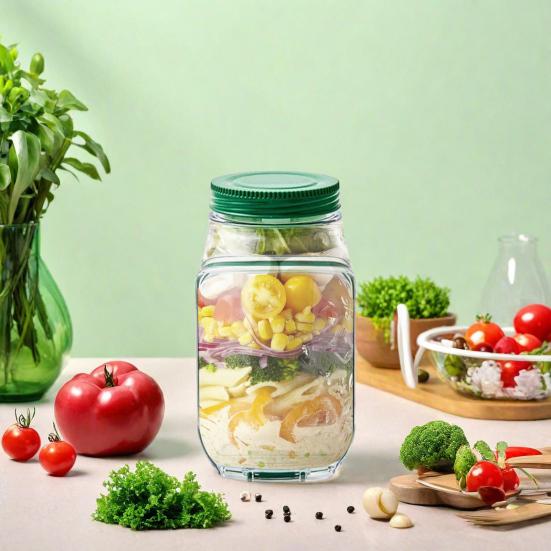 Банка для салата с боковой дверцей, встроенной миской для приправ, большой контейнер для салата с завинчивающимися крышками
