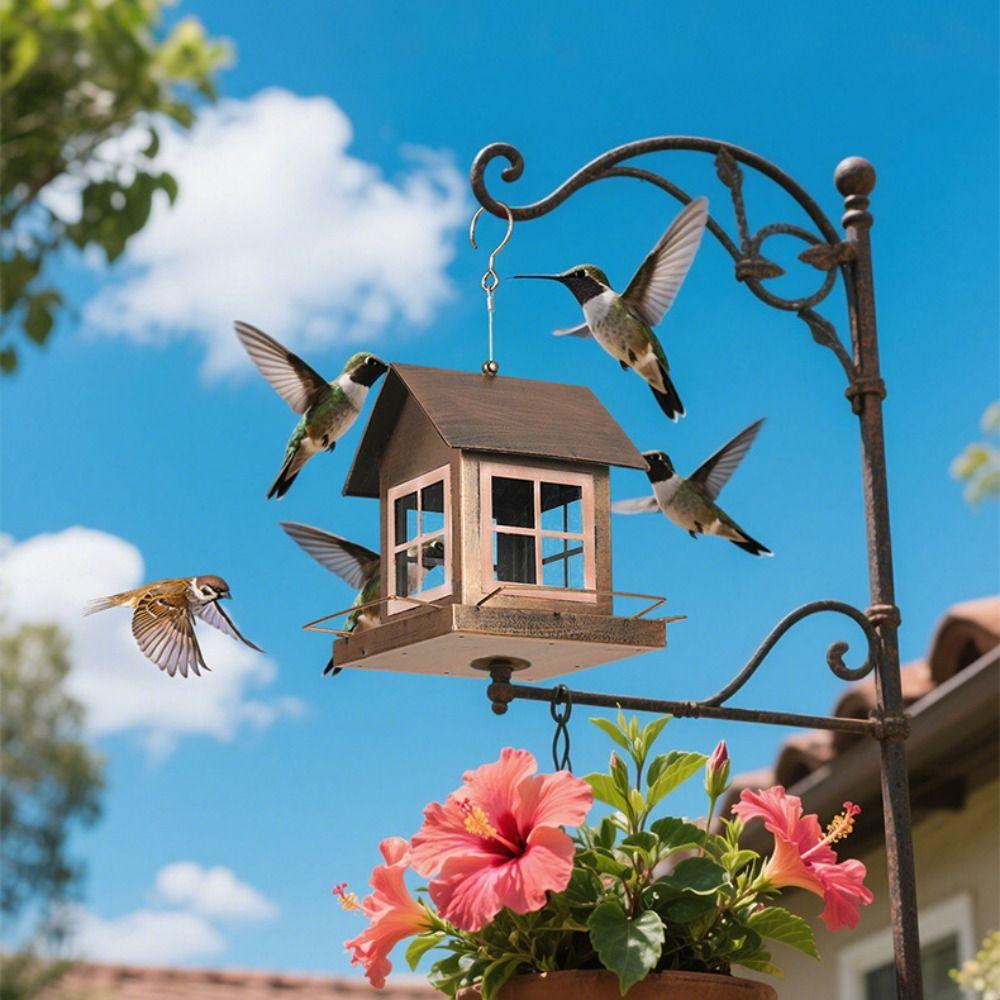 Pet Supplies Hanging Bird Feeder Large Capacity House Shape Bird Feeding Equipment Metal Windproof Parrot Feeding Station Garden