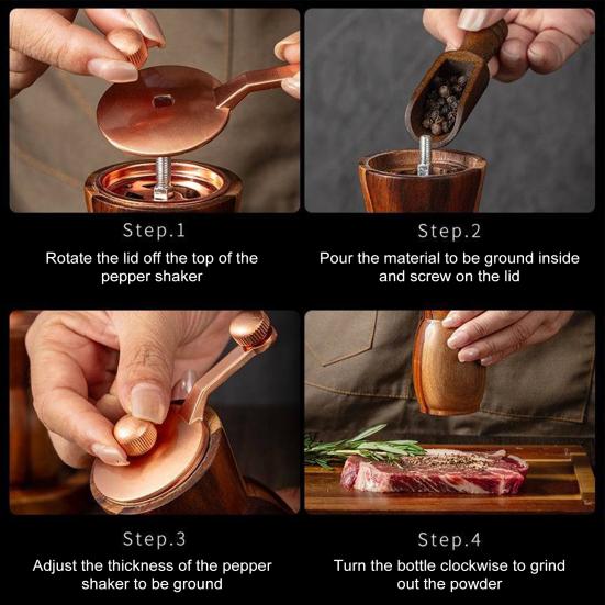 Ручная мельница для перца, современная ручная мельница с корпусом из акации, металлической ручкой, керамическими лезвиями, ретро-мельница для соли для кухни